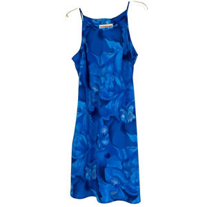 Vintage 90s Expressions Blue Floral Slip Dress Racerback Sleeveless Size 13/14
